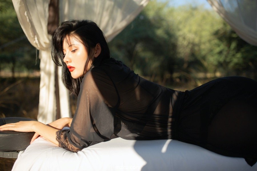姿势撩人的风骚尤物 私房模特阿朱黑丝美腿野外销魂